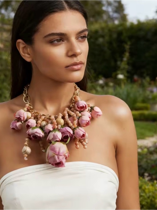 Anthropologie Jewelry - Blush Rose Statement Necklace – Floral Gold Chain Necklace